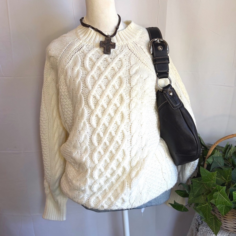 Rory Gilmore Fall Cream Cable Knit Sweater S Crew Neck Long Sleeve Y2K Ivory